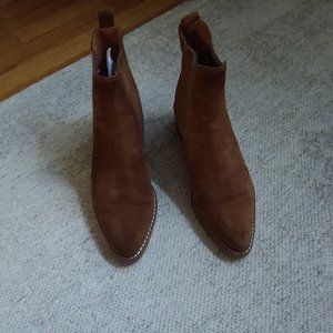 COACH BOWERY CHELSEA BROWN LEATHER SUEDE WITH COACH CHARM ANKLE BOOTS 8